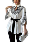 Women's Long Sleeve Patterned Peplum Top