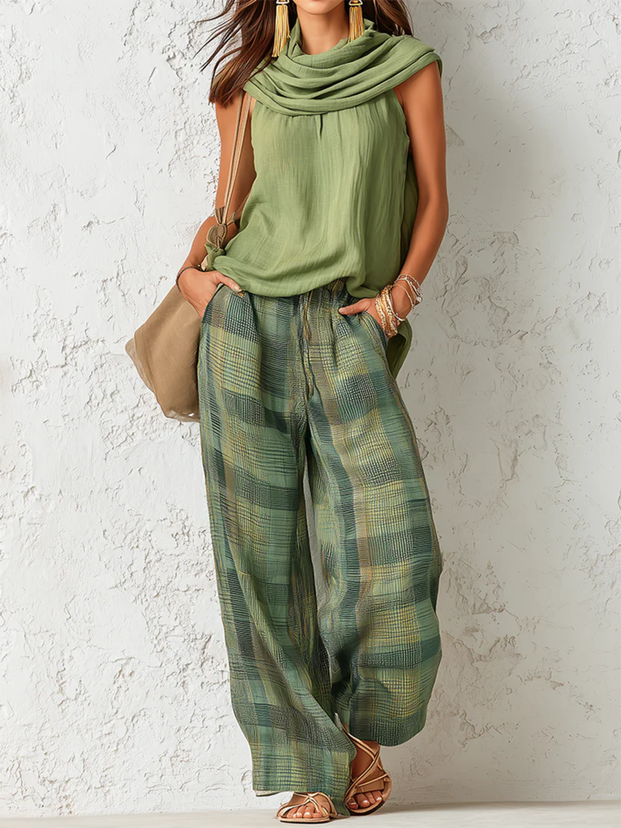 Women's Loungewear Set with Relaxed Blouse and Wide Pants – Natural Bohemian Style 0