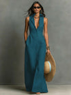 Women's Maxi Dress with Collared Button-Front – Breathable Linen Blend for Summer Elegance 2