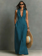 Women's Maxi Dress with Collared Button-Front – Breathable Linen Blend for Summer Elegance 2