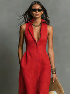 Women's Maxi Dress with Collared Button-Front – Breathable Linen Blend for Summer Elegance 4