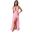 Women’s Maxi Dress with Halter Neckline and Side Slit