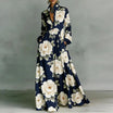 Women's maxi dress featuring long sleeves and a stylish geometric print, designed with a high-waist button-front and convenient pockets for a chic and comfortable look. 6