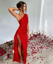 Women’s Maxi Dress with One Shoulder Neckline and Side Slit