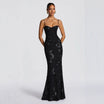 Women’s Maxi Dress with Spaghetti Straps and Floral Embroidery