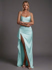 Women's Maxi Dress with Spaghetti Straps and Side Split – Elegant Ruched Satin Cocktail Dress 5