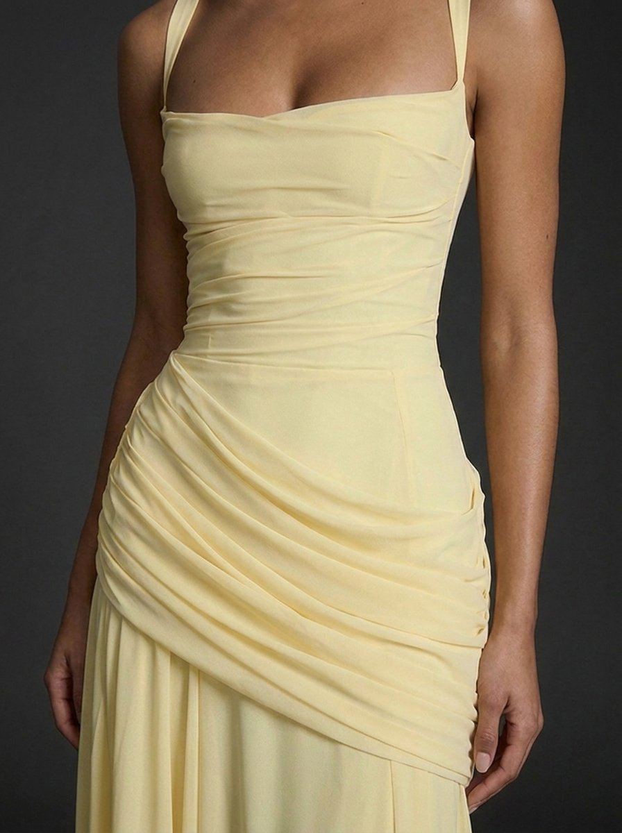 Women's Maxi Dress with Square Neckline and Ruched Bodice – Elegant Formal Dress for Weddings and Special Occasions 1