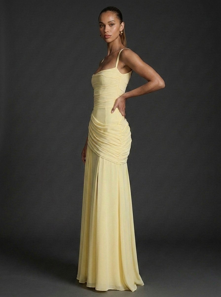 Women's Maxi Dress with Square Neckline and Ruched Bodice – Elegant Formal Dress for Weddings and Special Occasions 2