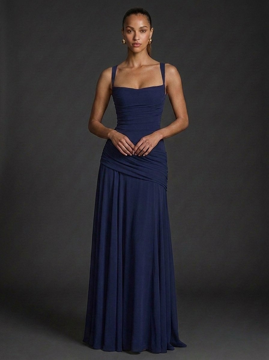 Women's Maxi Dress with Square Neckline and Ruched Bodice – Elegant Formal Dress for Weddings and Special Occasions 4