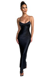 Women’s Maxi Dress with Thin Shoulder Straps and Low Neckline