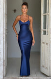 Women’s Maxi Dress with Thin Shoulder Straps and Low Neckline