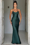 Women’s Maxi Dress with Thin Shoulder Straps and Low Neckline