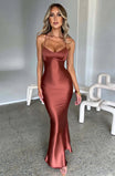 Women’s Maxi Dress with Thin Shoulder Straps and Low Neckline
