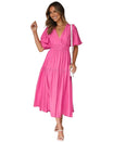 Women’s Midi Dress with V-neck and Puff Sleeves