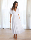 Women’s Midi Dress with V-neck and Puff Sleeves