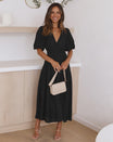 Women’s Midi Dress with V-neck and Puff Sleeves