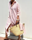 Women's Midi Shirt Dress with Button Front – Striped Summer Style for Casual Comfort 0