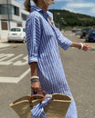 Women's Midi Shirt Dress with Button Front – Striped Summer Style for Casual Comfort 2