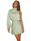 Women’s Mini Dress with One-Shoulder Design and Draped Neckline