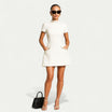 Women’s Mini Dress with Short Sleeves and Pearl Trim