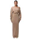 Women's Off Shoulder Bodycon Long Sleeve Maxi Knit Dress
