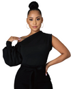 Women’s One Shoulder Top with Long Puff Sleeve