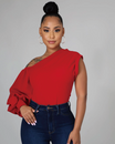 Women’s One Shoulder Top with Long Puff Sleeve