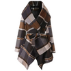 Women’s Plaid Wrap Coat with Large Shawl Collar and Tie Belt