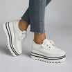 Women's platform Oxford shoes in beige with lace-up design and wedge sole, ideal for casual and smart-casual wear. 1