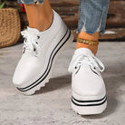Women's platform Oxford shoes in beige with lace-up design and wedge sole, ideal for casual and smart-casual wear. 6