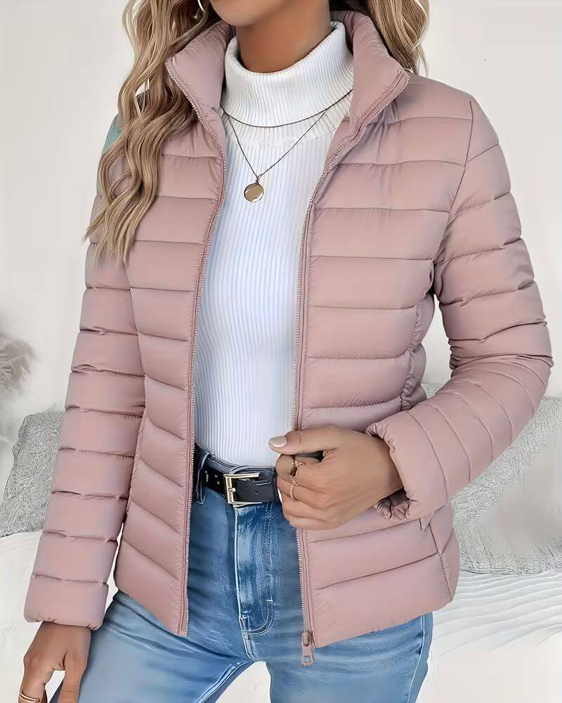Women's Puffer Jacket with Stand Collar – Lightweight Quilted Hip-Length Coat for Winter Style 3