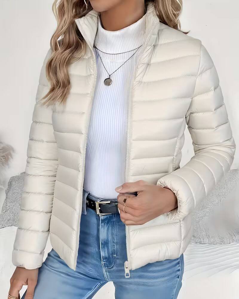 Women's Puffer Jacket with Stand Collar – Lightweight Quilted Hip-Length Coat for Winter Style 4