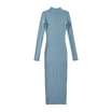 Women's Ribbed Knit Midi Dress with High Neckline
