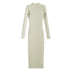 Women's Ribbed Knit Midi Dress with High Neckline