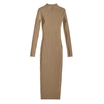 Women's Ribbed Knit Midi Dress with High Neckline