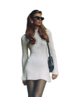 Women’s Ribbed Mini Dress with Long Sleeves and Round Neckline