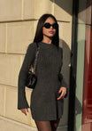 Women’s Ribbed Mini Dress with Long Sleeves and Round Neckline