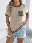 Women's Round Neckline Short Sleeve Knit Top with Chest Pocket