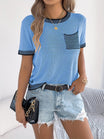 Women's Round Neckline Short Sleeve Knit Top with Chest Pocket
