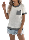 Women's Round Neckline Short Sleeve Knit Top with Chest Pocket
