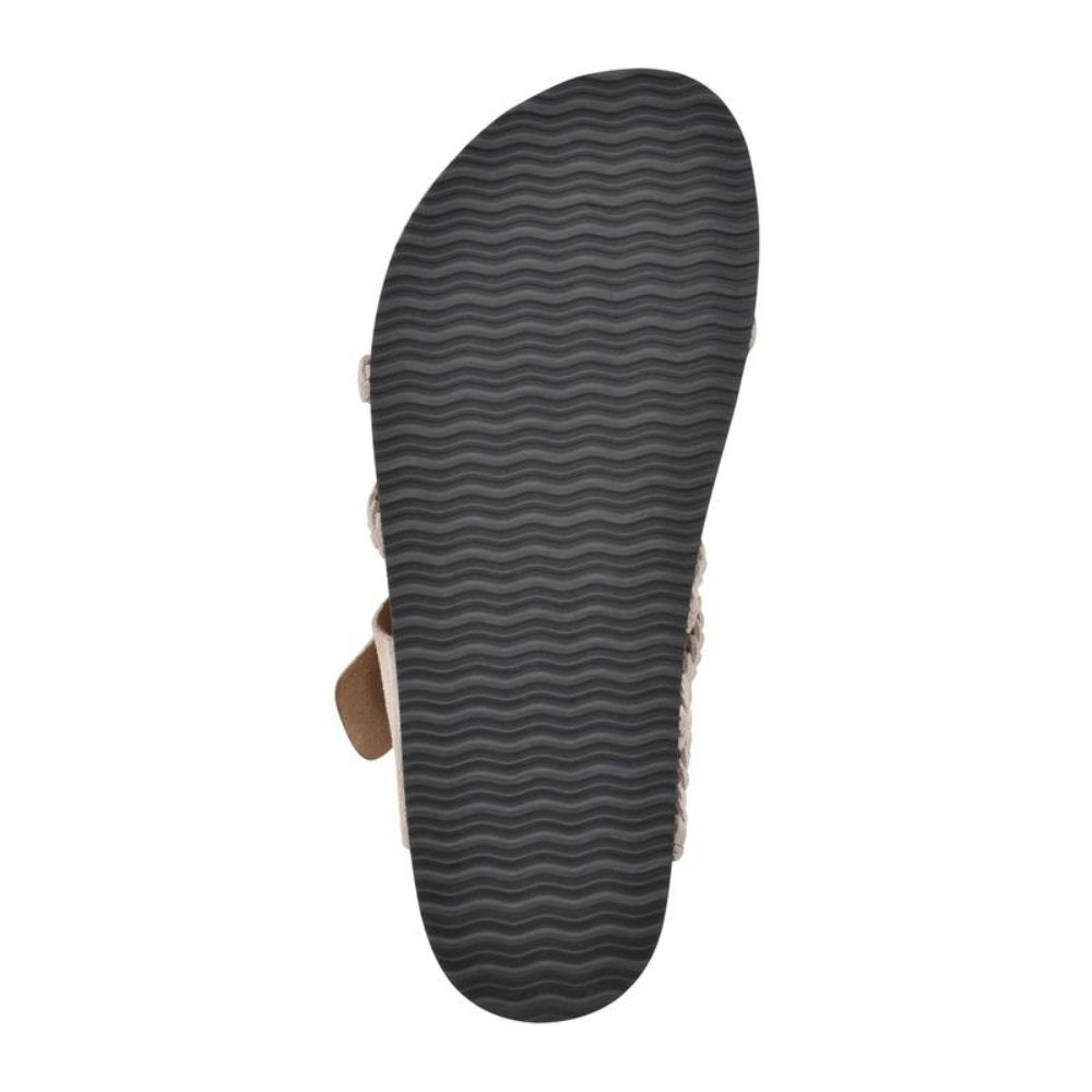 Women's sandals featuring an adjustable buckle, cork footbed, and stylish braided strap design for ultimate comfort and fashion. 3