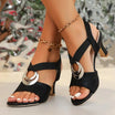 Women's Sandals with Adjustable Straps and Orthopedic Support – Black Block Heel 0