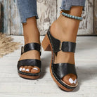 Women's brown sandals featuring a cushioned footbed and stylish block heel, crafted from woven synthetic leather for comfort and durability. 5