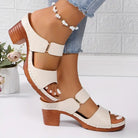 Women's brown sandals featuring a cushioned footbed and stylish block heel, crafted from woven synthetic leather for comfort and durability. 6