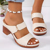 Women's brown sandals featuring a cushioned footbed and stylish block heel, crafted from woven synthetic leather for comfort and durability. 9