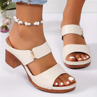 Women's brown sandals featuring a cushioned footbed and stylish block heel, crafted from woven synthetic leather for comfort and durability. 9