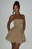 Women’s Sequin Mini Dress with Strapless Neckline and Flared Skirt
