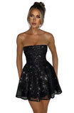 Women’s Sequin Mini Dress with Strapless Neckline and Flared Skirt