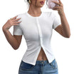Women’s Short Sleeve Buttoned Top with Round Neckline