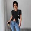 Women’s Short Sleeve Buttoned Top with Round Neckline